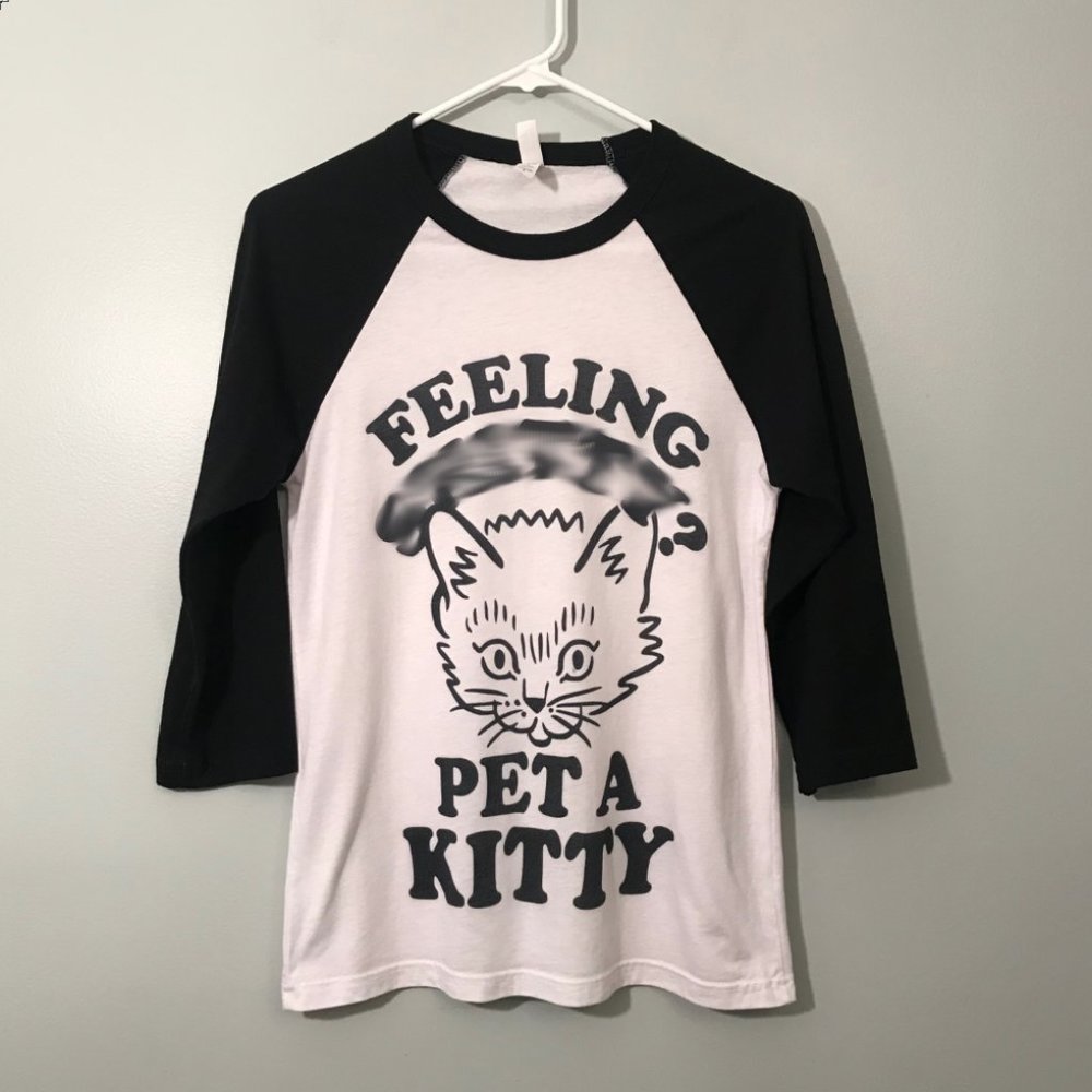 Novelty Funny Cat Baseball T Shirt Kitty Size S